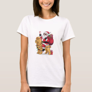 Funny Santa Riding Goldendoodle Dog Christmas  T-Shirt