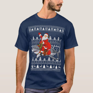 Funny Santa Riding Great White Shark Ugly Christma T-Shirt