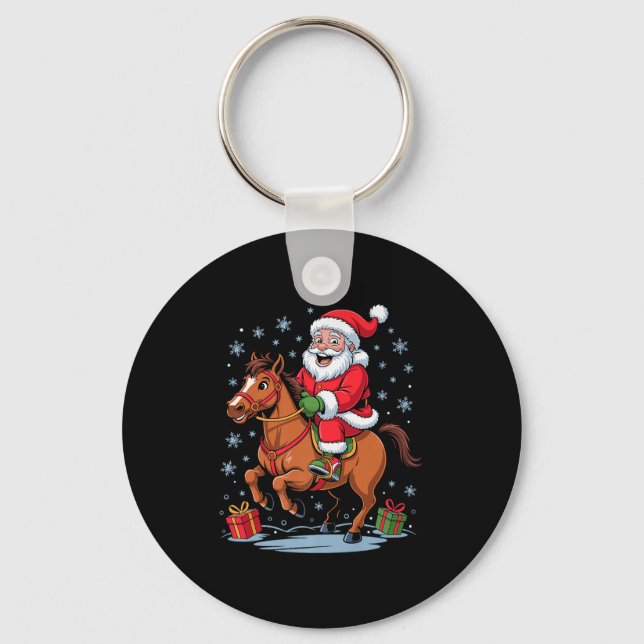 Funny Santa Riding Horse Equestrian Christmas Xmas Keychain (Front)
