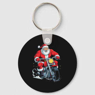 Funny Santa Riding Motorcycle Holiday Christmas Xm Keychain