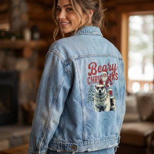 Funny Santa Riding Polar Bear Beary Christmas Denim Jacket