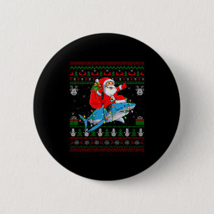 Funny Santa Riding Shark Ugly Christmas Sweaters S 2 Inch Round Button