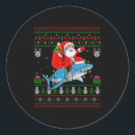 Funny Santa Riding Shark Ugly Christmas Sweaters S Classic Round Sticker<br><div class="desc">Funny Santa Riding Shark Ugly Christmas Sweaters Sharkmas Premium Tri-blend</div>