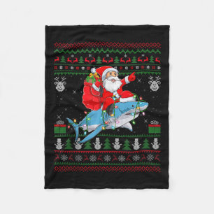 Funny Santa Riding Shark Ugly Christmas Sweaters S Fleece Blanket