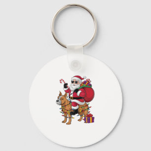 Funny Santa Riding Staffordshire Bull Terrier Dog  Keychain