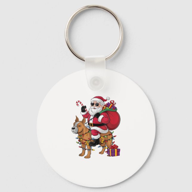 Funny Santa Riding Staffordshire Bull Terrier Dog  Keychain (Front)