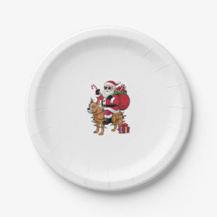 Funny Santa Riding Staffordshire Bull Terrier Dog  Paper Plate