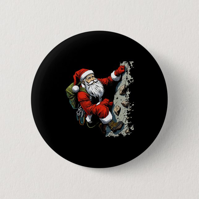 Funny Santa Rock Climbing Christmas Xmas Boulderin 2 Inch Round Button (Front)