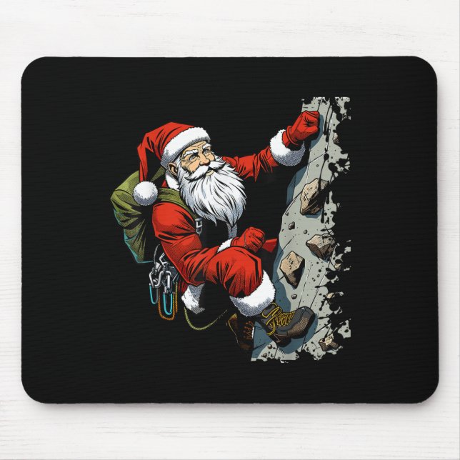 Funny Santa Rock Climbing Christmas Xmas Boulderin Mouse Pad (Front)