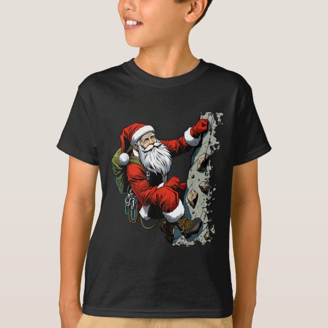 Funny Santa Rock Climbing Christmas Xmas Boulderin T-Shirt (Front)