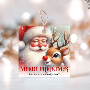 Funny Santa Rudolph Cartoon Christmas Gift Tag Art