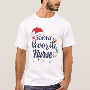 Funny Santa’S Favorite Nurse Merry Christmas Match T-Shirt