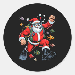 Funny Santa Scuba Diving Lover Holiday Christmas X Classic Round Sticker