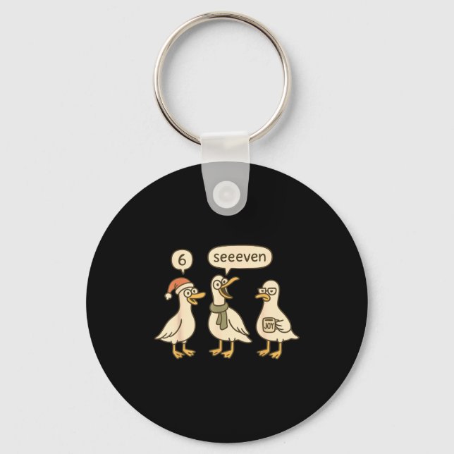 Funny Santa Silly Goose 6 7 Christmas Geese Six Se Keychain (Front)