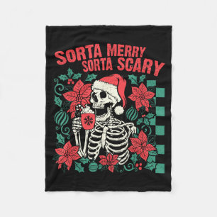 Funny Santa Skeleton Sorta Merry Sorta Y Soky Xmas Fleece Blanket