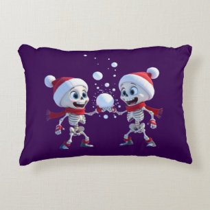 Funny Santa Skeletons Having a Snowball Fight  Accent Pillow