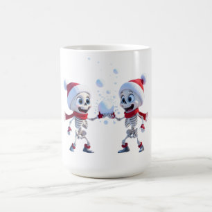 Funny Santa Skeletons Having a Snowball Fight  Coffee Mug
