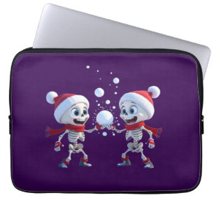 Funny Santa Skeletons Having a Snowball Fight Laptop Sleeve