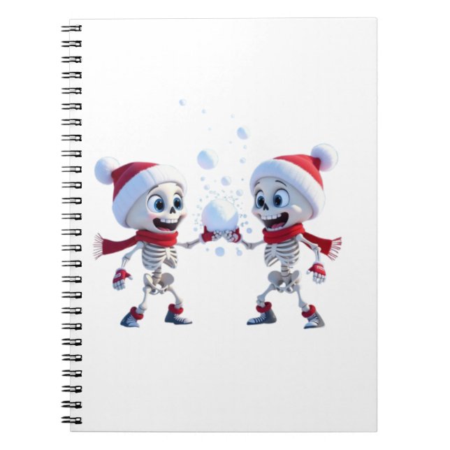 Funny Santa Skeletons Having a Snowball Fight  Notebook (Front)