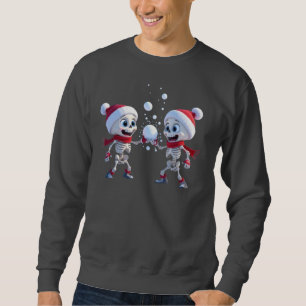 Funny Santa Skeletons Having a Snowball Fight Sweatshirt