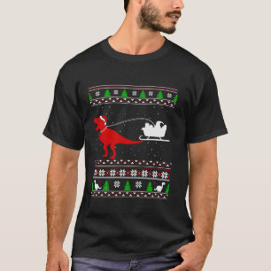 Funny Santa Sleigh Riding T Rex Dinosaur Ugly Chri T-Shirt