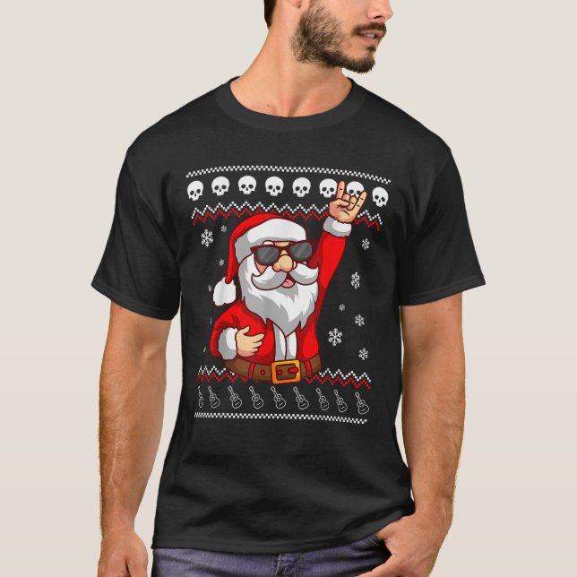 Funny Santa Sleigher Heavy Metal Xmas  T-Shirt (Front)