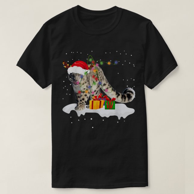 Funny Santa Snow Leopard Christmas Lights Lover Ch T-Shirt (Design Front)