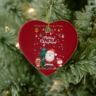 Funny Santa, Snowman, Reindeer Merry Christmas Ceramic Ornament
