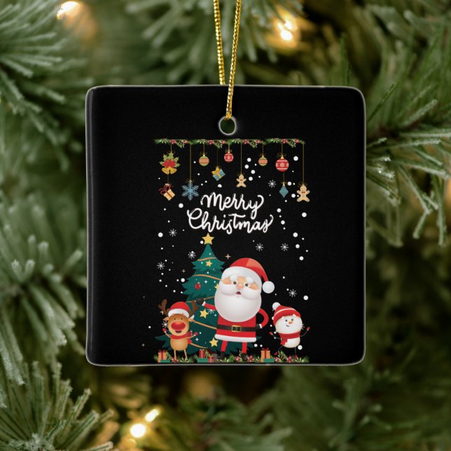 Funny Santa, Snowman, Reindeer Merry Christmas Ceramic Ornament (Tree)