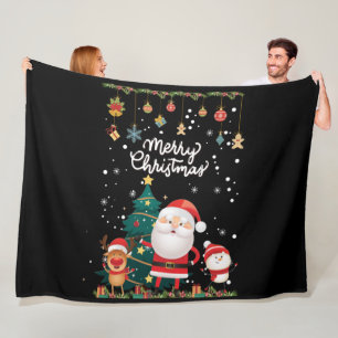 Funny Santa, Snowman, Reindeer Merry Christmas Fleece Blanket