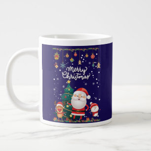 Funny Santa, Snowman, Reindeer Merry Christmas Large Coffee Mug