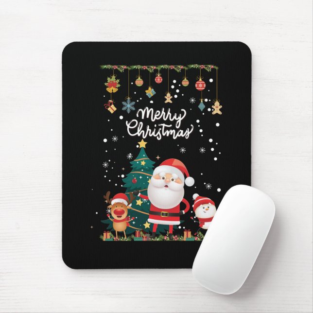Funny Santa, Snowman, Reindeer Merry Christmas Mouse Pad (With Mouse)