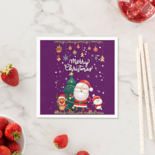 Funny Santa, Snowman, Reindeer Merry Christmas Napkin