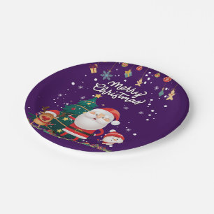 Funny Santa, Snowman, Reindeer Merry Christmas Paper Plate