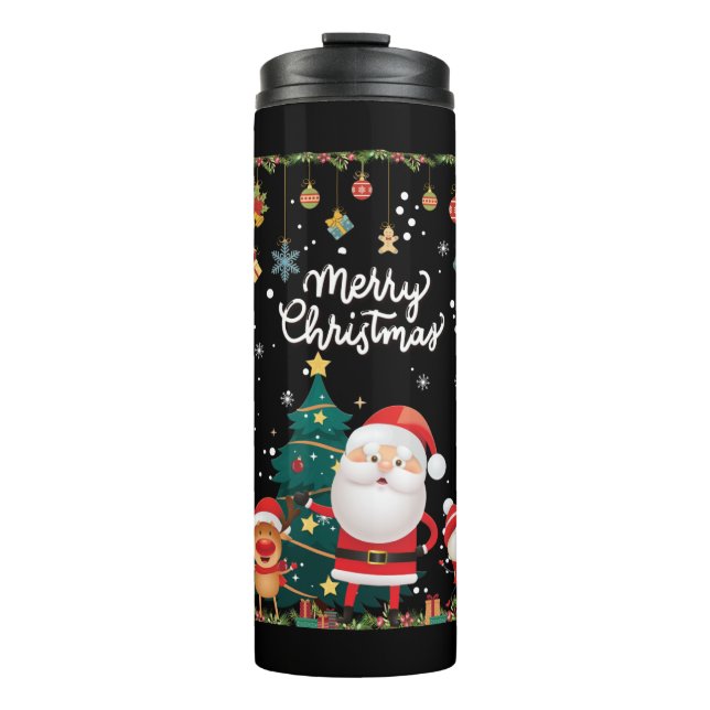 Funny Santa, Snowman, Reindeer Merry Christmas Thermal Tumbler (Front)