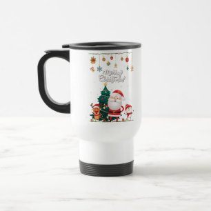 Funny Santa, Snowman, Reindeer Merry Christmas Travel Mug