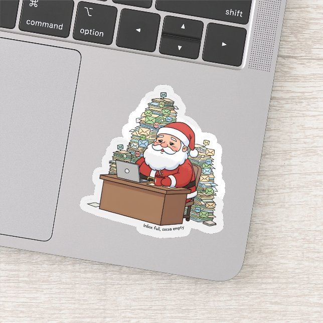 Funny Santa Sticker – “Inbox Full, Cocoa Empty”  (Détail)
