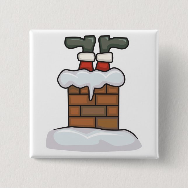 funny santa stuck in chimney 2 inch square button (Front)