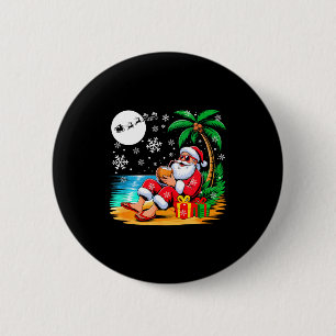 Funny Santa Sungles Drinking Coconut On Beach Chri 2 Inch Round Button