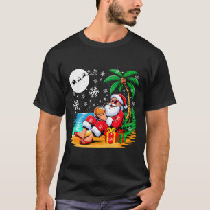 Funny Santa Sungles Drinking Coconut On Beach Chri T-Shirt