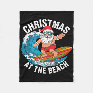 Funny Santa Surfing Christmas In July Xmas Summer Fleece Blanket