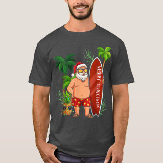 Funny Santa Surfing Merry Christmas In July Santa T-Shirt