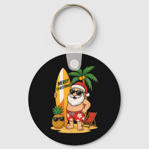 Funny Santa Surfing Summer Beach Christmas In July Keychain