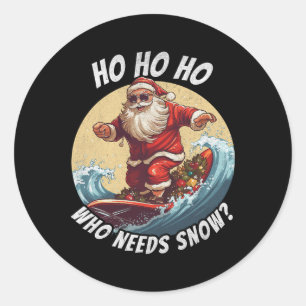 Funny Santa Surfing Summer Beach Vacation Christma Classic Round Sticker