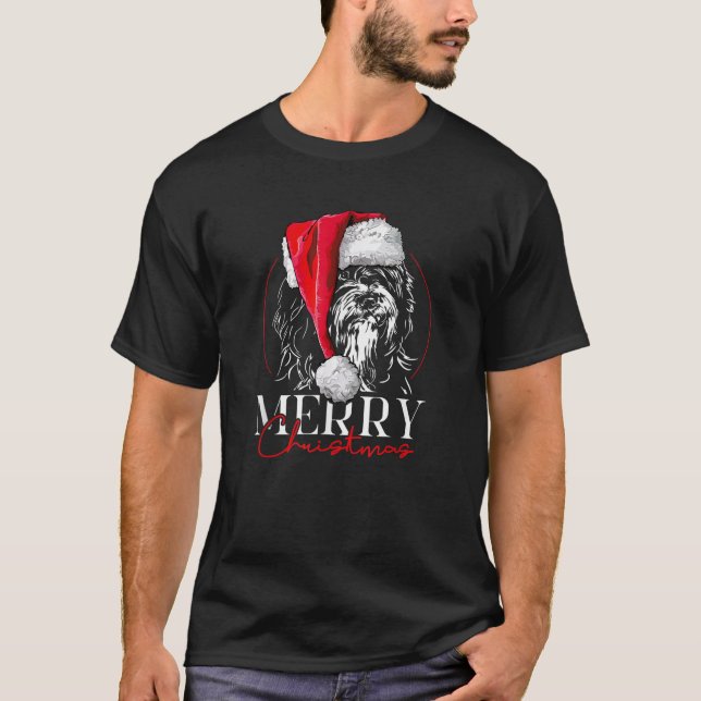 Funny Santa Tibetan Terrier Merry Christmas dog mo T-Shirt (Front)