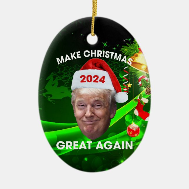 Funny Santa Trump 2024 Make Christmas Great Again  Ceramic Ornament (Front)
