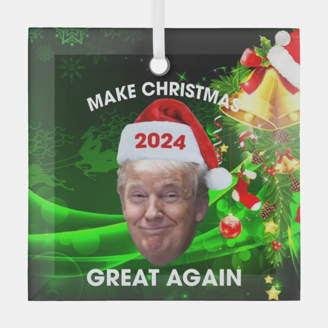 Funny Santa Trump 2024 Make Christmas Great Again  Glass Ornament (Front)