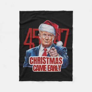 Funny Santa Trump Christmas Came Early 47th Presid Fleece Blanket