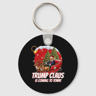 Funny Santa Trump Claus Is Coming To Town Merry Ch Keychain
