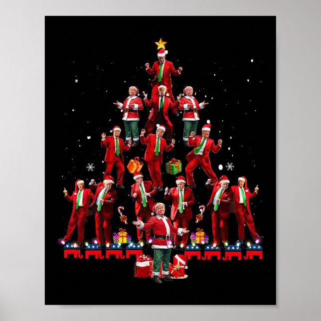 Funny Santa Trump Dance Tree Christmas Pajama Xmas Poster (Front)